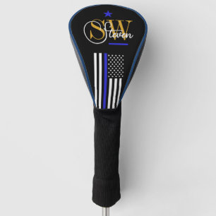 Blue Line & Monogrammed Name / Modern Signature Golf Head Cover