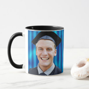 Blue Line Pattern Editable Portrait Men Graduation Mug