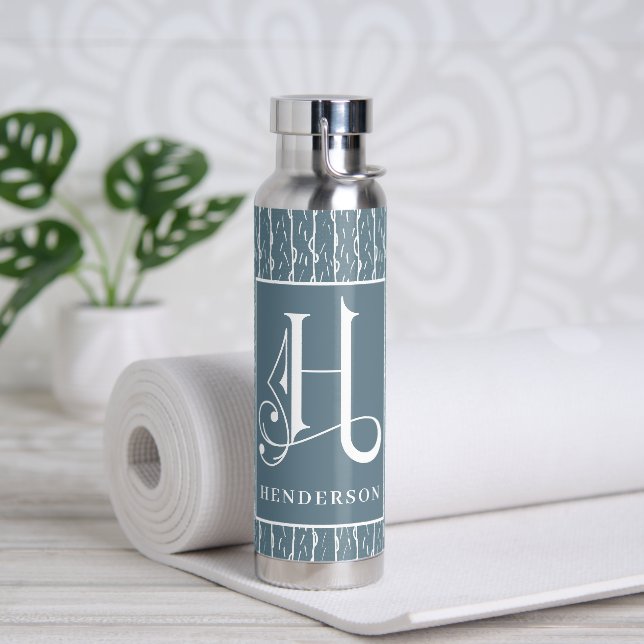  Blue LIne Pattern  H Monogram, Water Bottle (Yoga)