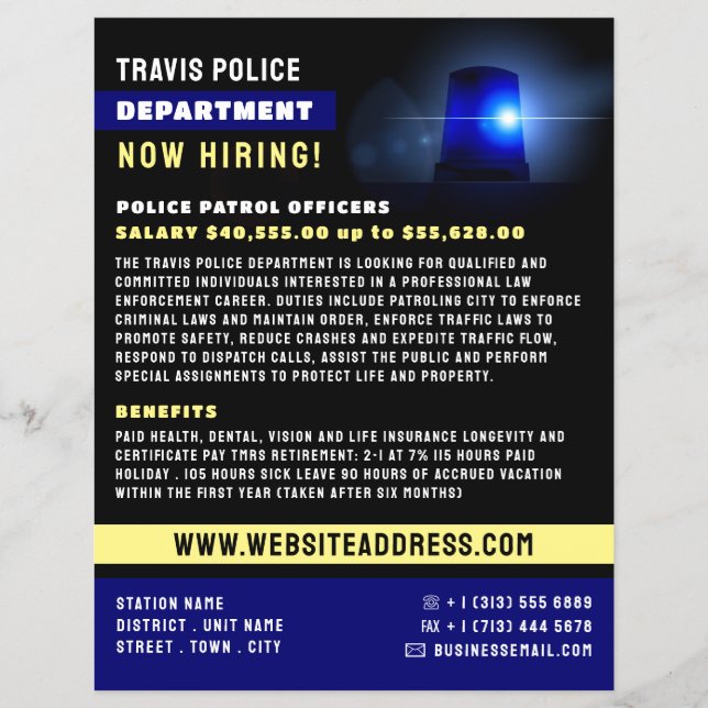 Blue Line & Siren, Police Officer Recruitment Flyer (Front)