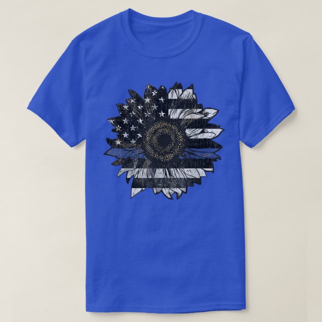 Blue Line Sunflower Police Sunflower Law Enforceme T-Shirt (Design Front)