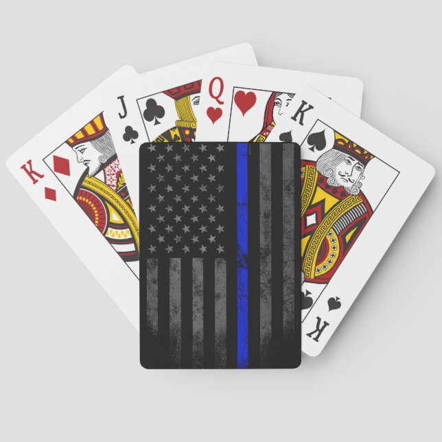 BLue Line Vintage American Flag Playing Cards (Back)
