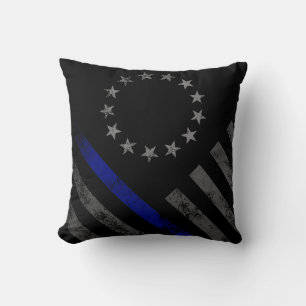 Blue Line Vintage Style American Flag Throw Pillow