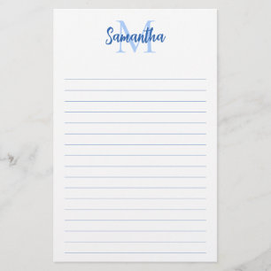 Blue Lined Minimalist Monogram Stationery