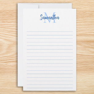 Blue Lined Minimalist Monogram Stationery
