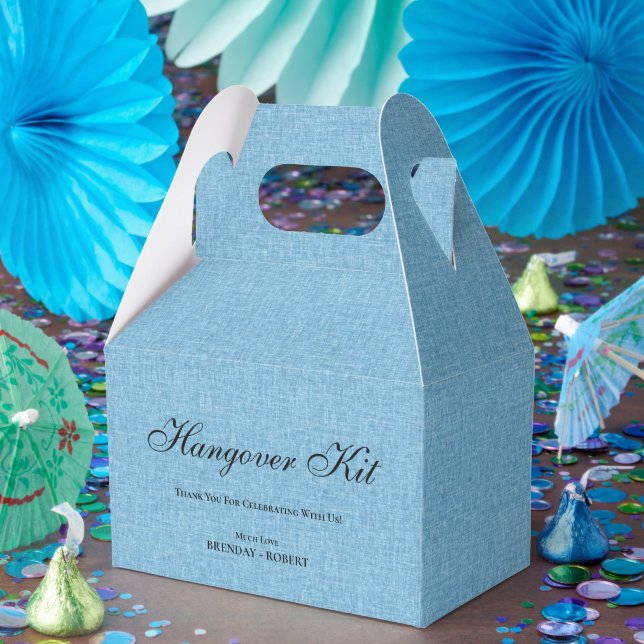 Blue linen Simple Script Hangover Recovery Kit Favor Box (Party)