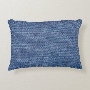 Blue linen texture closeup photo background. accent pillow