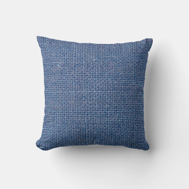 Blue linen texture closeup photo background. throw pillow (Front)