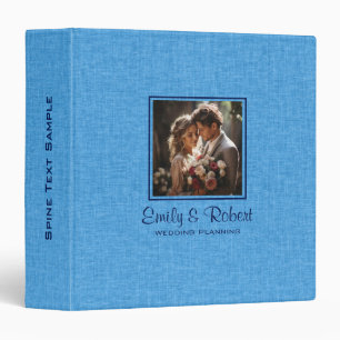 Blue Linen Texture Custom Wedding Photo 3 Ring Bi Binder