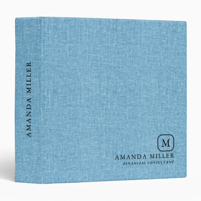 Blue Linen Texture Minimalistic Grey Typography Binder (Front/Spine)