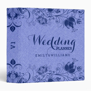 Blue Linen Texture With Navy Blue Floral Lace Binder