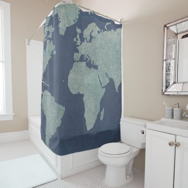 Blue Linen World Map (In Situ)