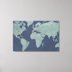 Blue Linen World Map Canvas Print
