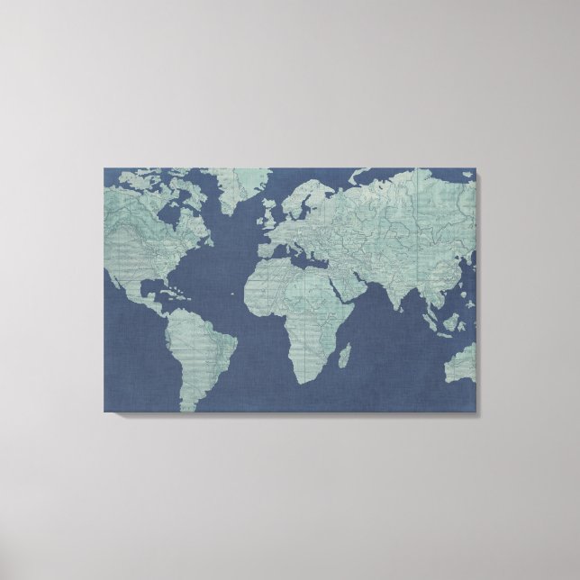 Blue Linen World Map Canvas Print (Front)