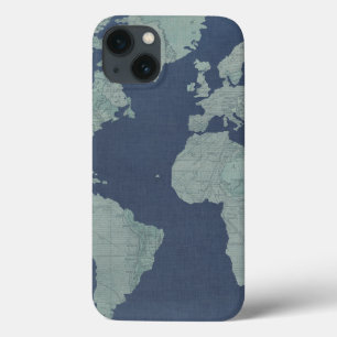 Blue Linen World Map iPhone 13 Case