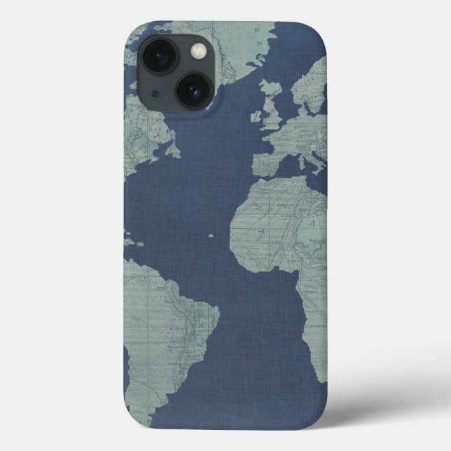 Blue Linen World Map Case-Mate iPhone Case (Back)