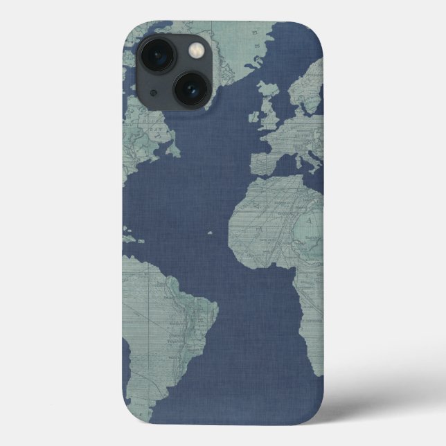 Blue Linen World Map Case-Mate iPhone Case (Back)