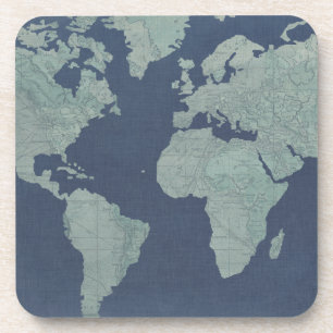 Blue Linen World Map Coaster