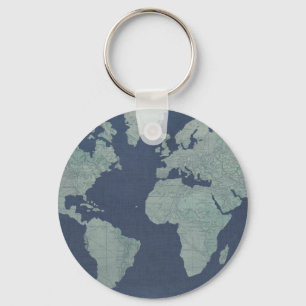 Blue Linen World Map Keychain
