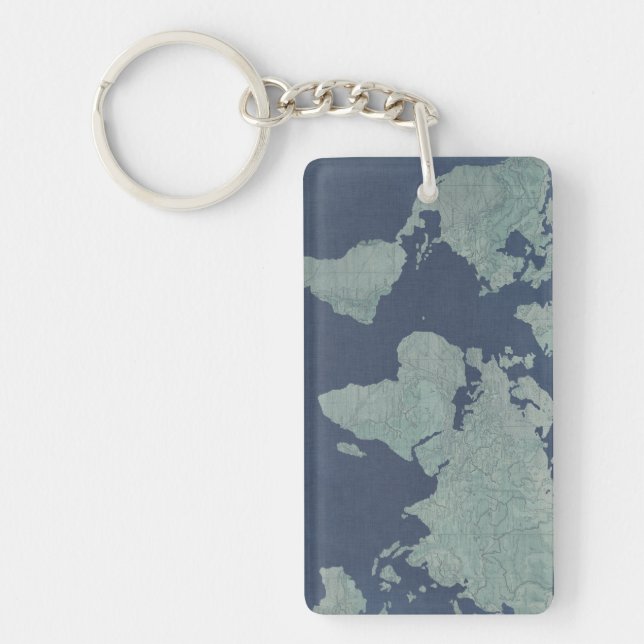 Blue Linen World Map Keychain (Front)