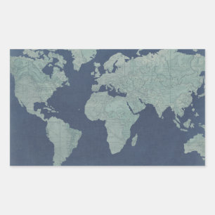 Blue Linen World Map Sticker
