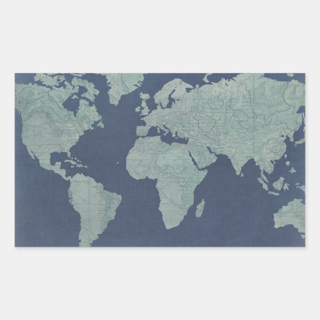 Blue Linen World Map Sticker (Front)
