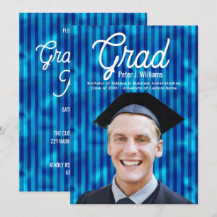 Blue Lines Men Custom Photo Graduation Party Invitation