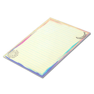 Blue Lines with Rustic Sun Moon on Yellow Notepad