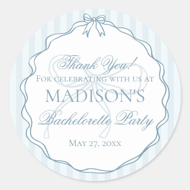 Blue Lingerie Shower Bachelorette Party Favour Classic Round Sticker (Front)