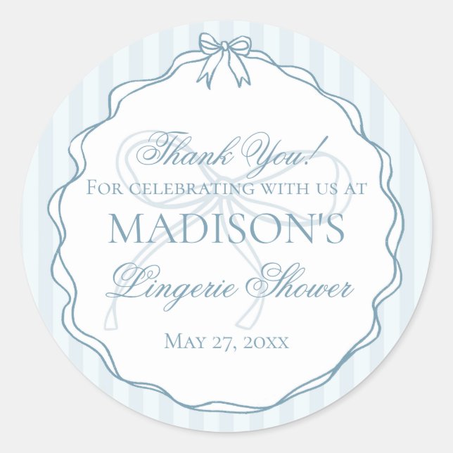 Blue Lingerie Shower Bachelorette Party Favour Classic Round Sticker (Front)