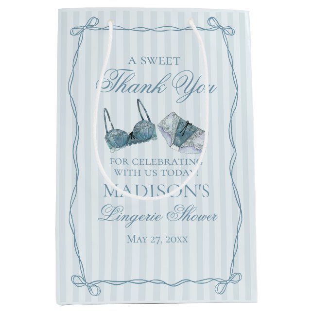 Blue Lingerie Shower Bachelorette Party Favour Medium Gift Bag (Front)