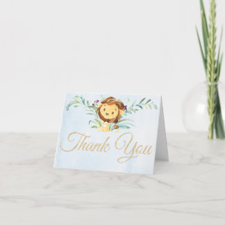 Blue Lion Boy's Baby Shower Thank You Card
