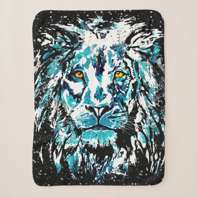 Blue Lion Drawing  Sherpa Blanket (Front)