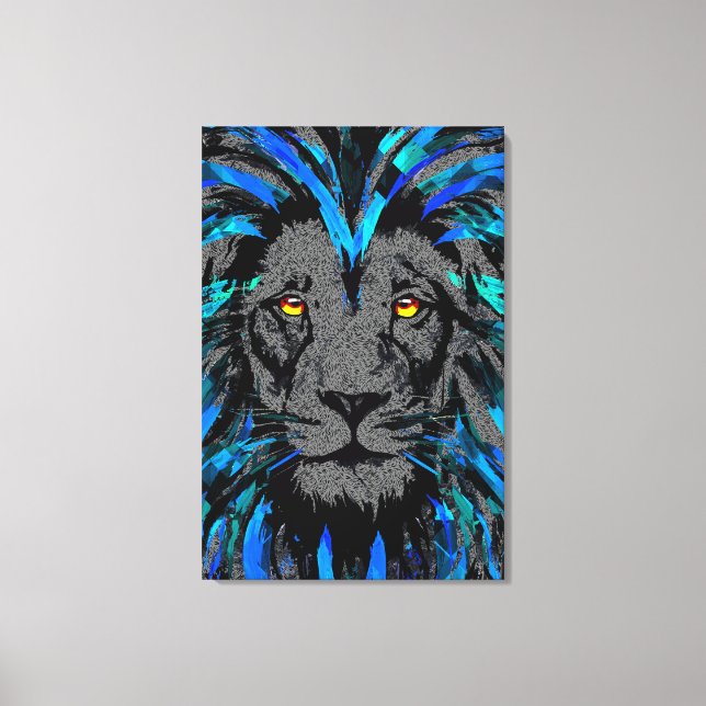 Blue Lion Head Canvas - Blue Lion Canvas Print (Front)