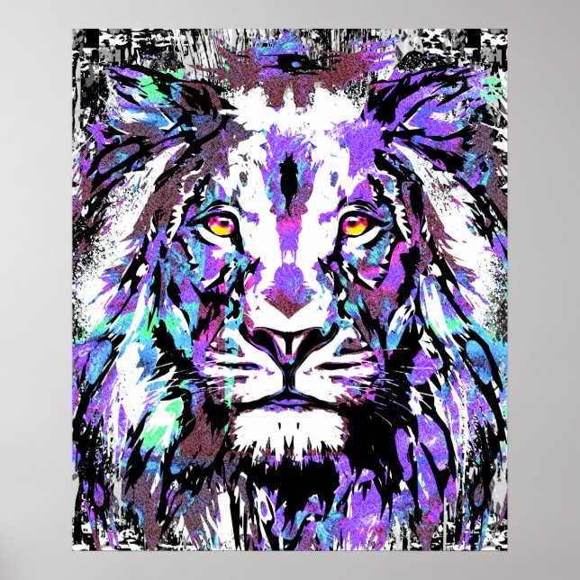 Blue Lion Head - Réaliste Lion Face Poster Imprime (Devant)