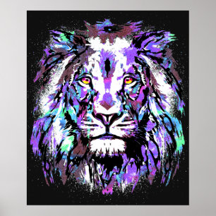 Blue Lion Head - Réaliste Lion Face Poster Imprime