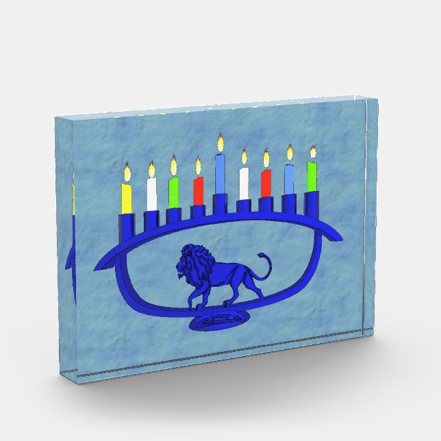 Blue Lion Menorah Photo Block (Left)