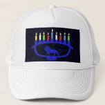 Blue Lion Menorah Trucker Hat<br><div class="desc">Features a lion-themed Chanukkah menorah with all eight candles and the shamash burning. Chanukkah is the mid-winter "Festival of Lights."</div>