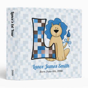 Blue Lion Monogram Letter L Baby Scrapbook Binder