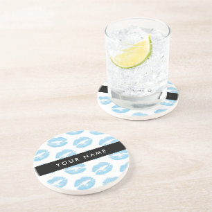 Blue Lips, Kiss, Lipstick, Your Name, Personalise Coaster