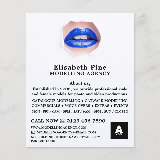 Blue Lips, Modelling Agency, Model Agent Flyer (Front)