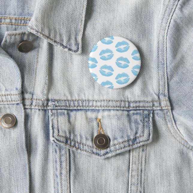 Blue Lips, Pattern Of Lips, Blue Lipstick, Kiss 2 Inch Round Button (In Situ)