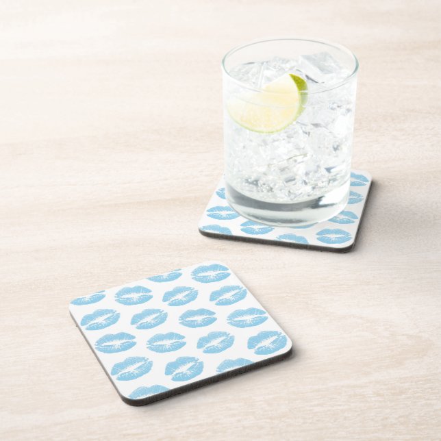 Blue Lips, Pattern Of Lips, Blue Lipstick, Kiss Coaster (Right Side)