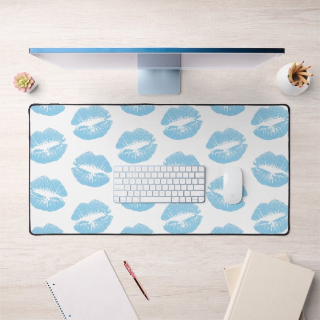 Blue Lips, Pattern Of Lips, Blue Lipstick, Kiss Desk Mat (Office 1)