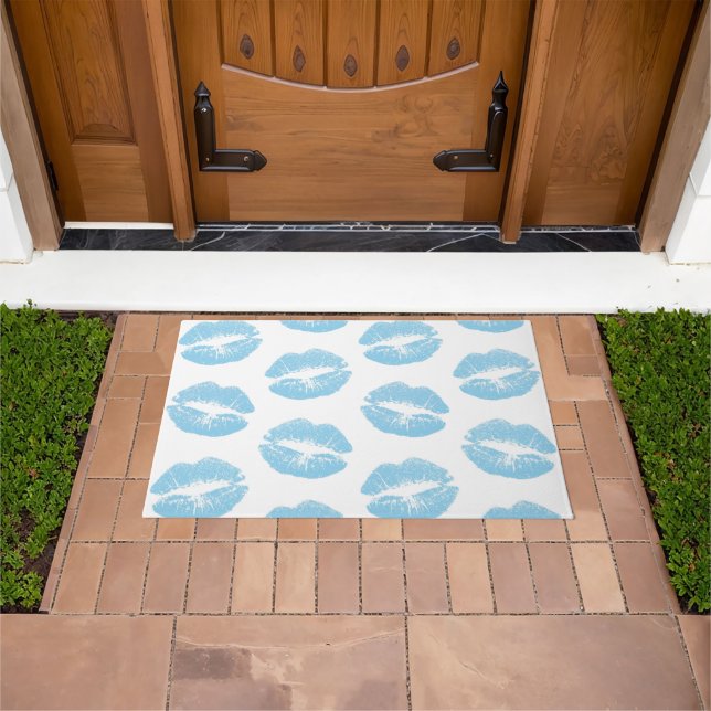 Blue Lips, Pattern Of Lips, Blue Lipstick, Kiss Doormat (Outdoor)