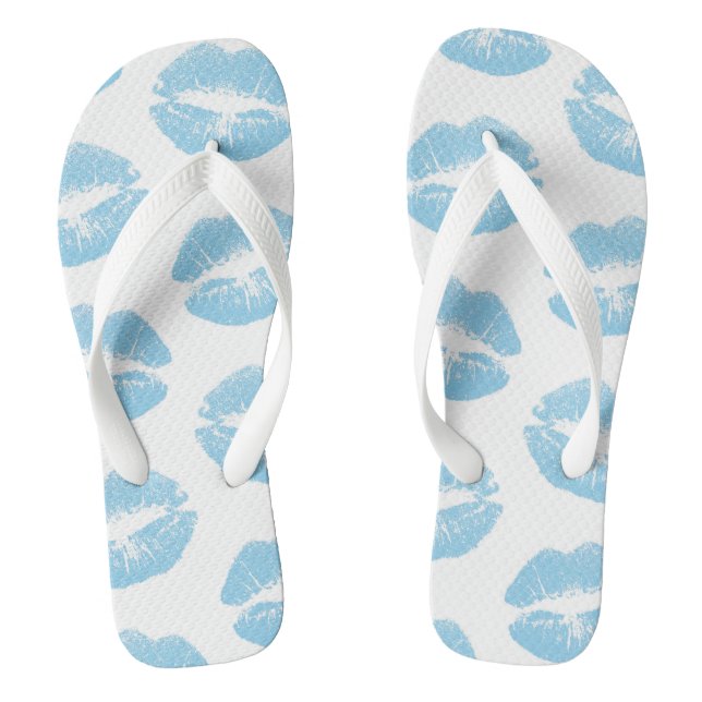 Blue Lips, Pattern Of Lips, Blue Lipstick, Kiss Flip Flops (Footbed)
