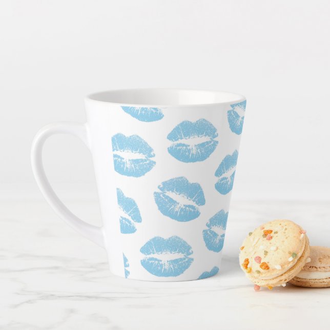 Blue Lips, Pattern Of Lips, Blue Lipstick, Kiss Latte Mug (In Situ)