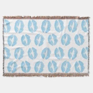 Blue Lips, Pattern Of Lips, Blue Lipstick, Kiss Throw Blanket