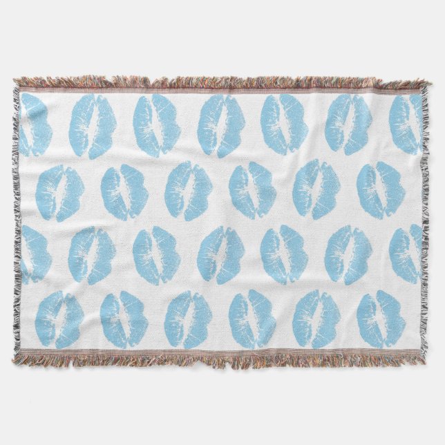 Blue Lips, Pattern Of Lips, Blue Lipstick, Kiss Throw Blanket (Front)