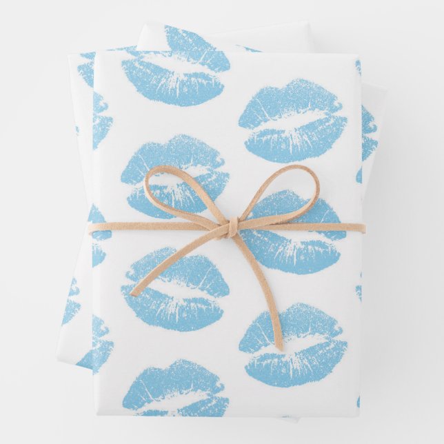 Blue Lips, Pattern Of Lips, Blue Lipstick, Kiss Wrapping Paper Sheet (In situ)